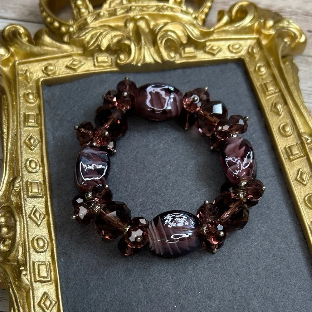 Elegant Purple Crystal and Glass Beaded Stretch Bracelet